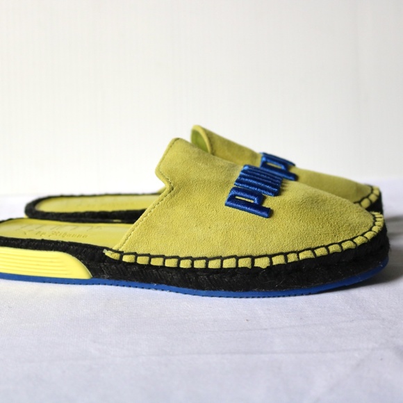 Fenty X Puma Embroidered Espadrilles Suede Slip On Sliders Yellow/Green Blue - Picture 4 of 10
